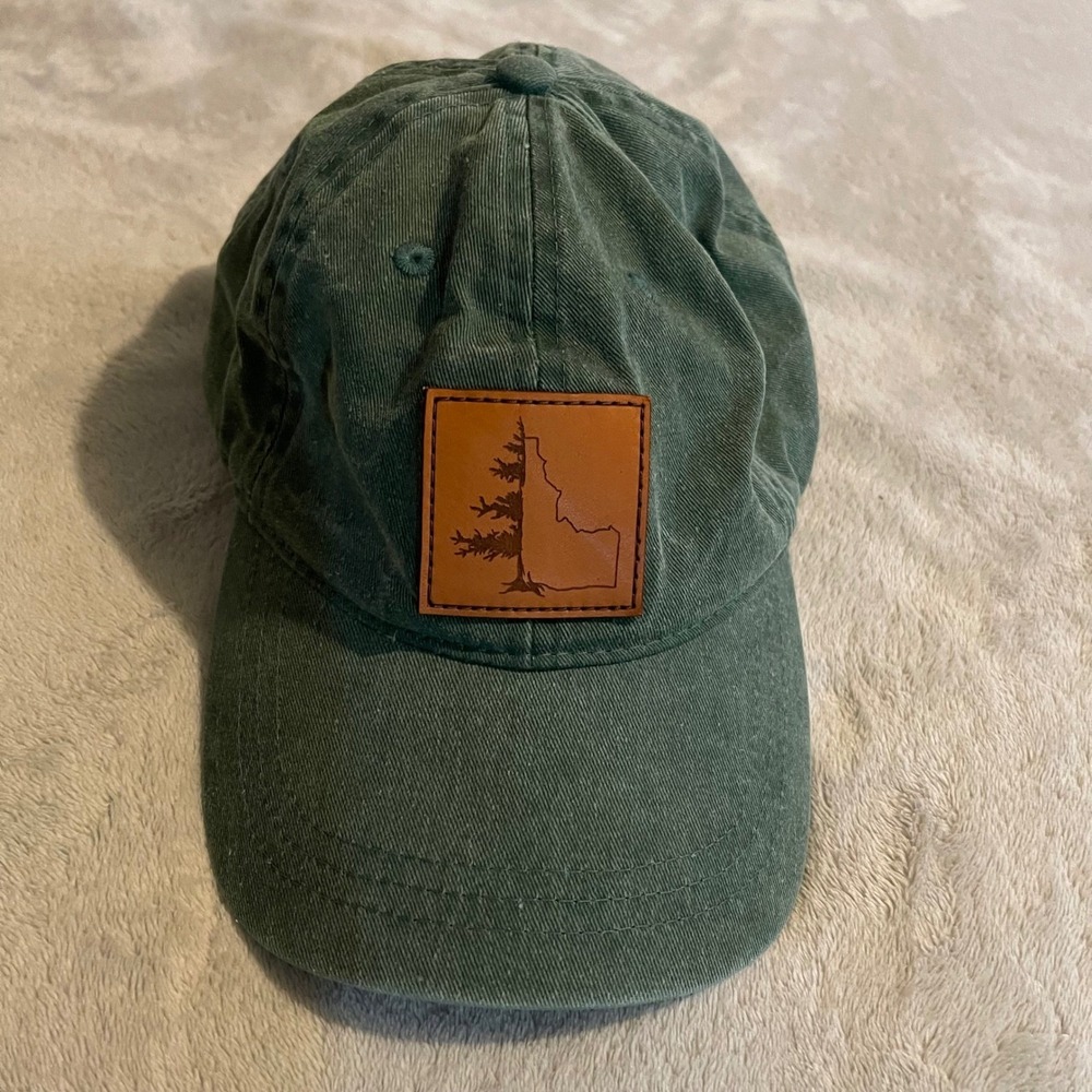 Pacific Headwear 300WC Green Idaho Tree Leather Patch Hat‎ Adjustable Cotton Cap